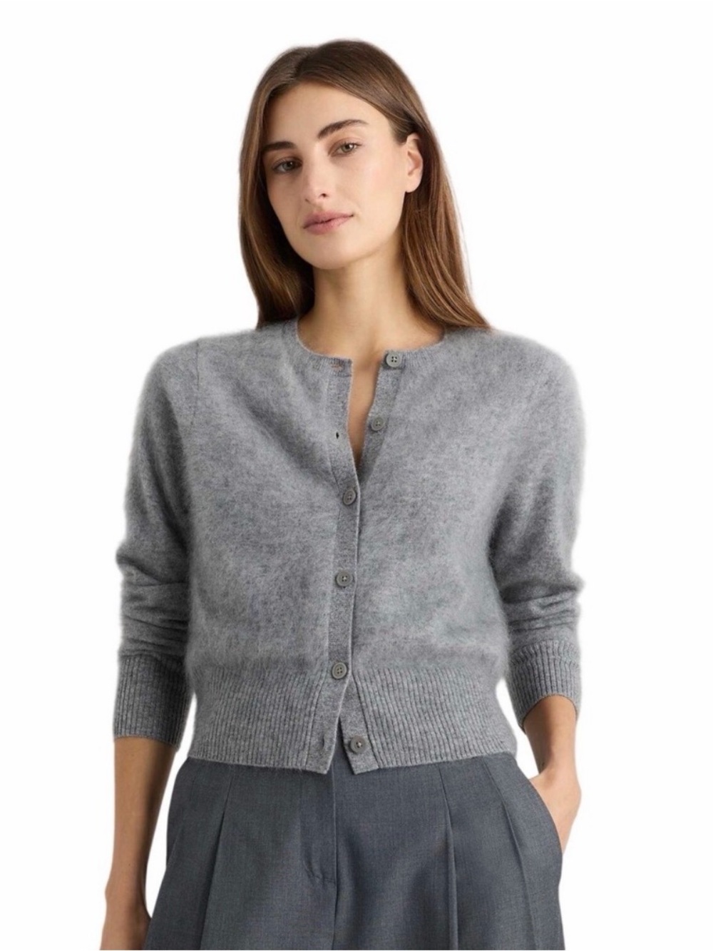 Quince Mongolian Brushed Cashmere Gray 🩶 Button-Front Cardigan small